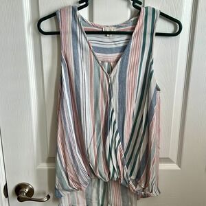 Hem & Thread Striped Tank‎ Top Sleeveless Casual Blouse Summer Top Size S